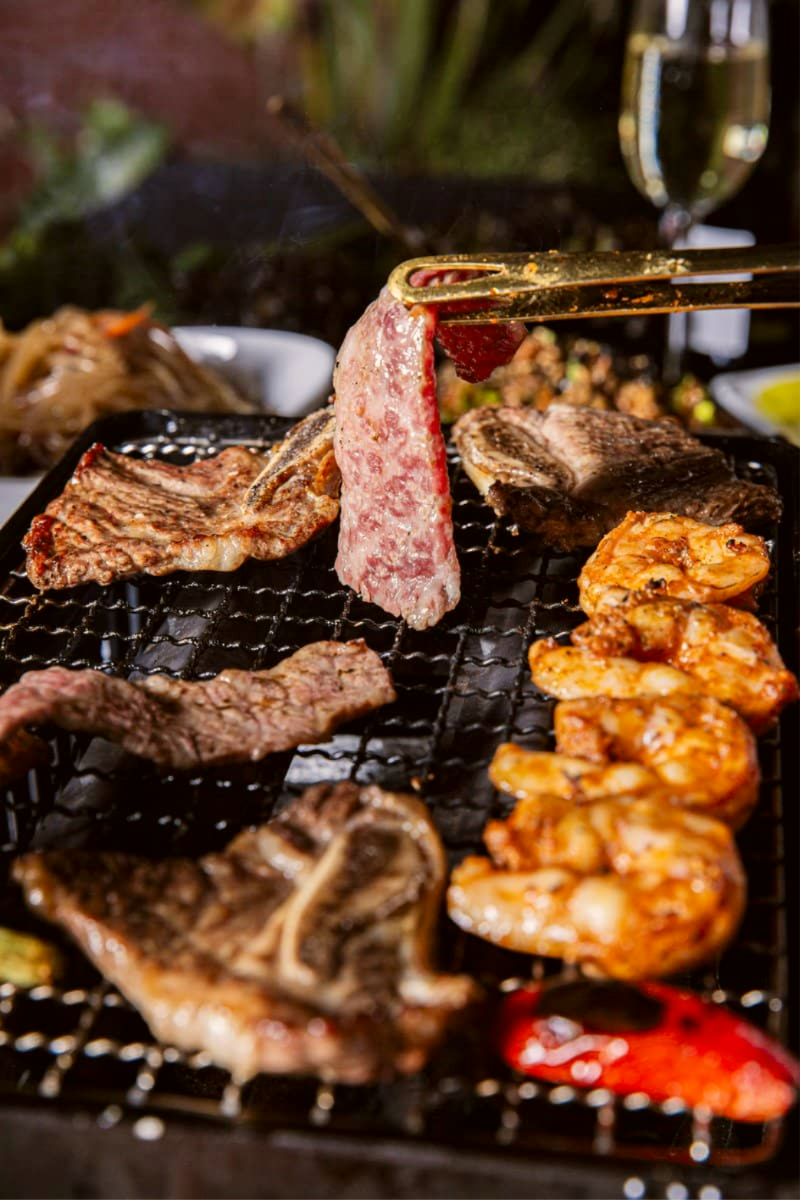 Korean barbecue catering with a table-top grill at a private event in Los Angeles